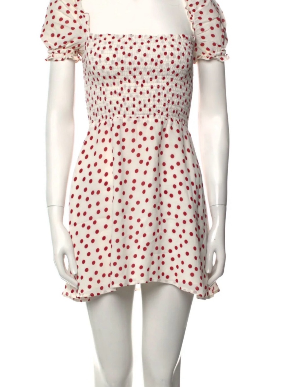 Reformation Cream Midi Dress with Red Polka Dots - Picture 2 of 11